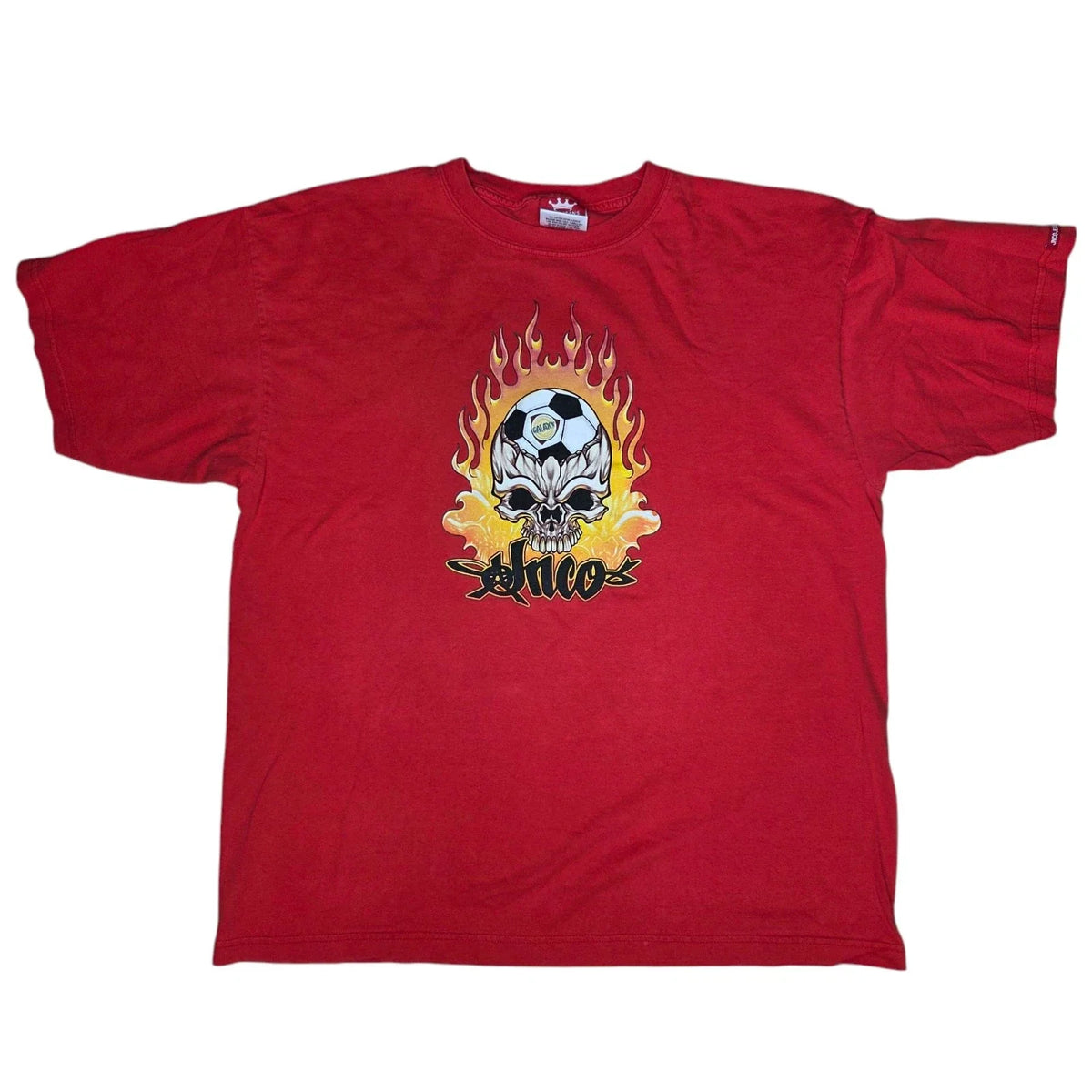 JNCO Jeans x LA Galaxy T Shirt Vintage 90s Red XXL Skull Flames Soccer USA 2XL Unisex