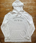NEW AMERICAN EAGLE Super Soft Hooded Long Sleeve White Spell Out Shirt Men XXL Unisex