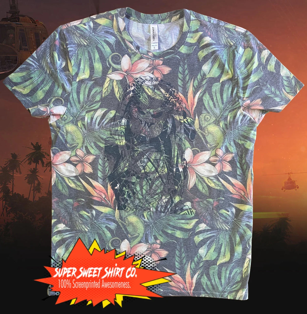 Predator Arnold Schwarzenegger Hawaiian shirt Floral Print 80s tees Jungle Unisex