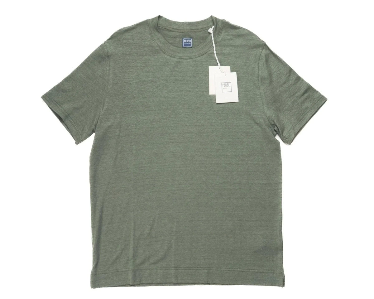 Fedeli $348 NWT Olive Green Extreme Linen Flex Short Sleeve (50 IT) M Unisex