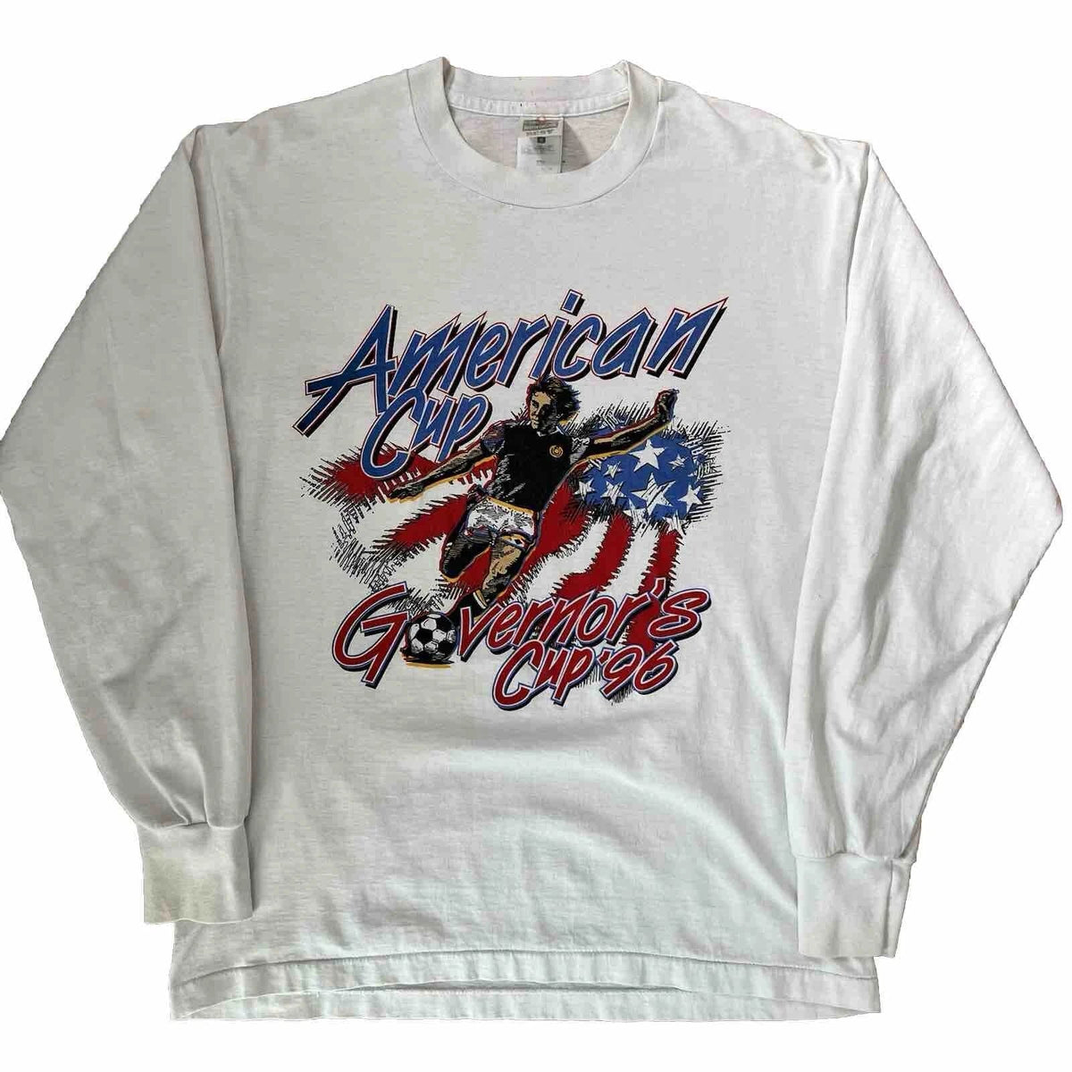 Vintage Governors American Soccer Cup Shirt L White 90s Football World Cup Unisex