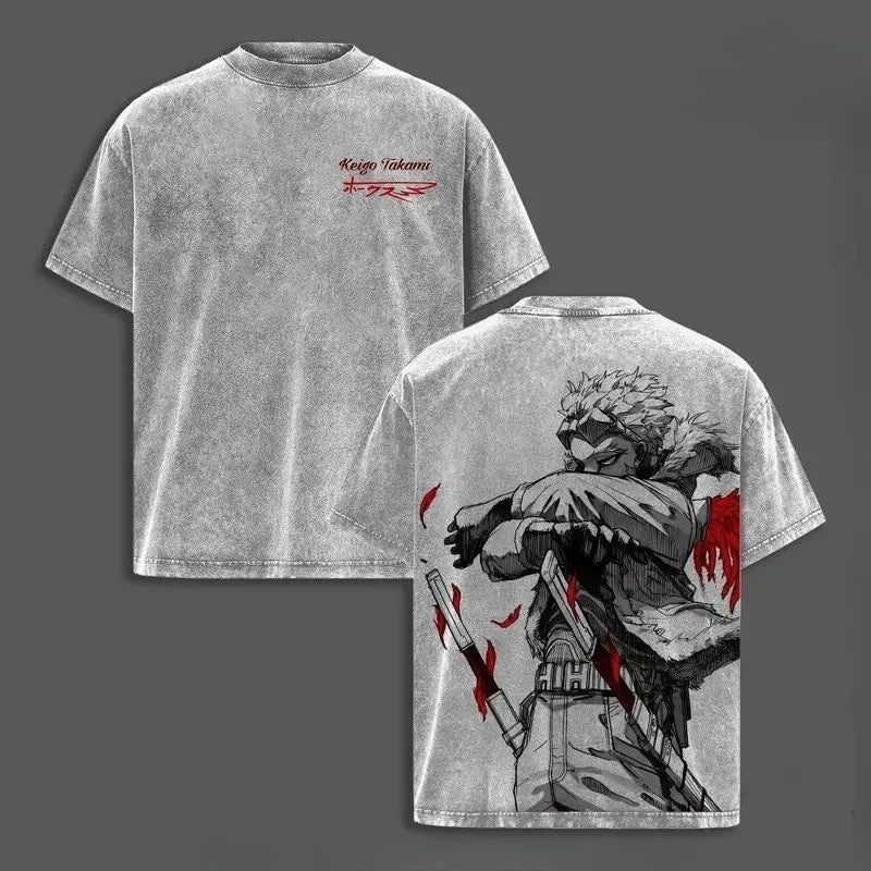 Hawks My Hero Academia Mens Womens Vintage Washed Oversized Tee Unisex