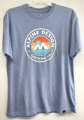 Mens Short Sleeve Soft , Mountain Graphic, Blue, Alpine Design - LARGE Unisex