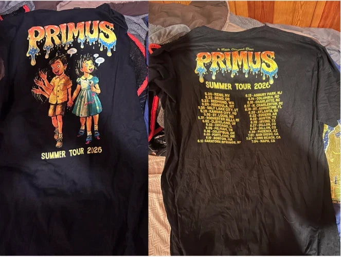 Primus Summer Tour 2026 T Shirt Black Double Sided Reprint Unisex