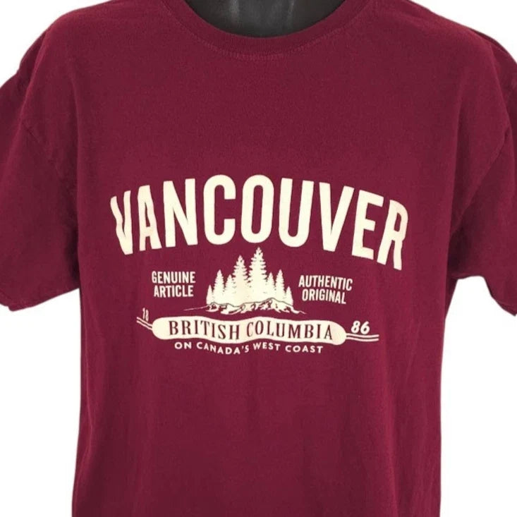 Vancouver Canada T Shirt Mens Size Large Red British Columbia Travel Destination Unisex