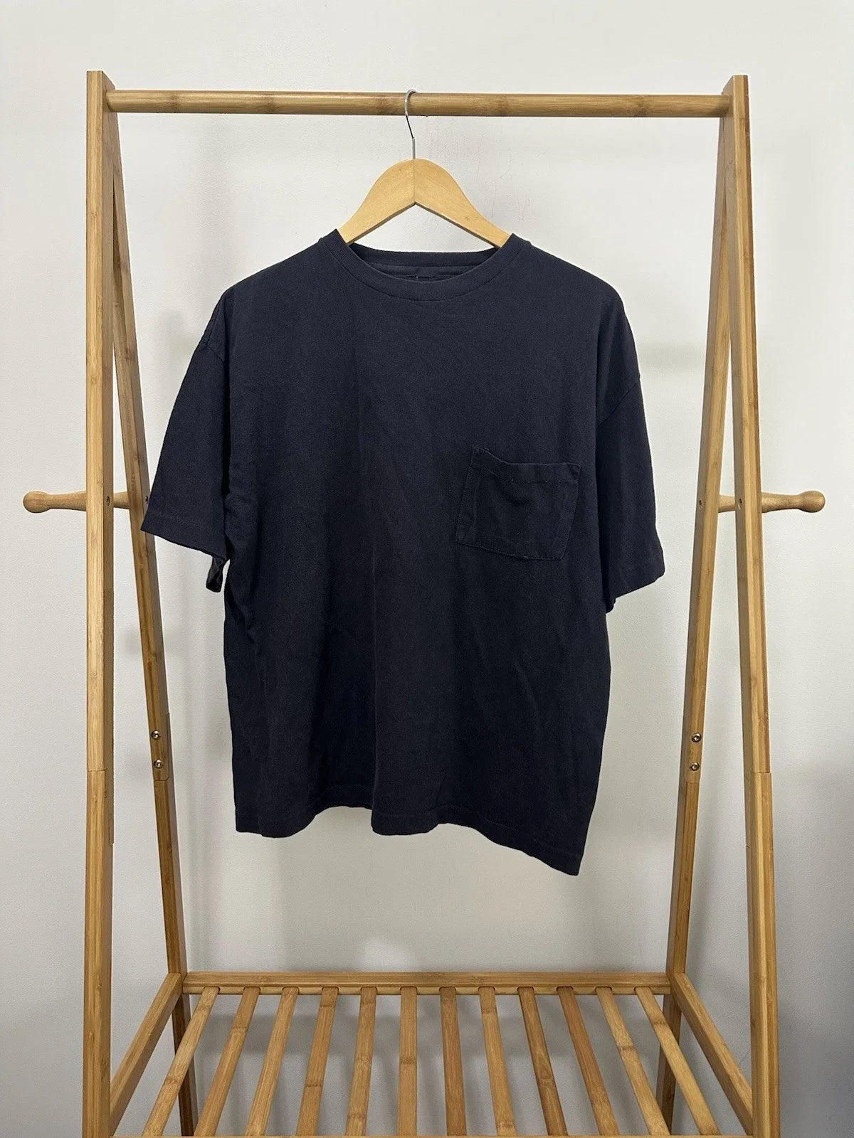 VTG 90s BOXY Dark Navy Pocket Front Worn Cotton BLANK WIP XL 22.5x25 Unisex