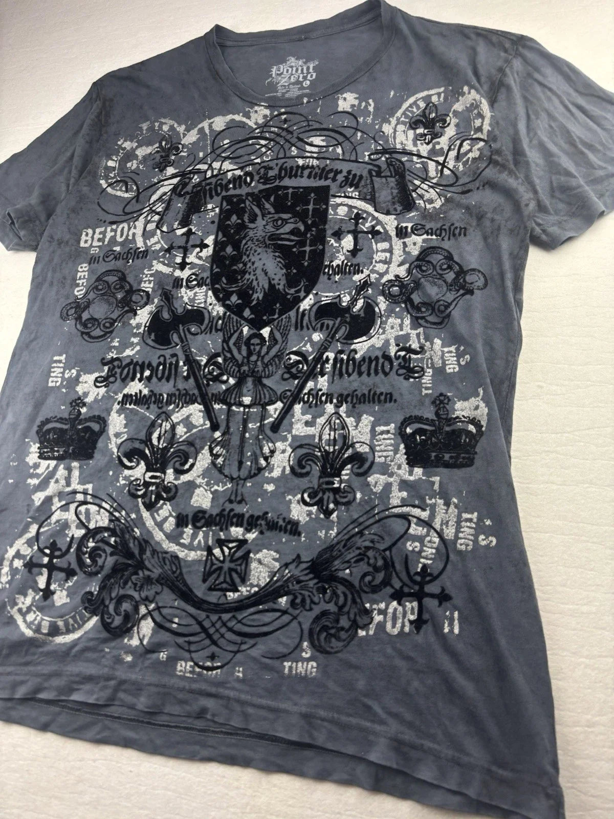 Point Zero Men's Grey Graphic Print Crew Neck Short Sleeve Size L Unisex