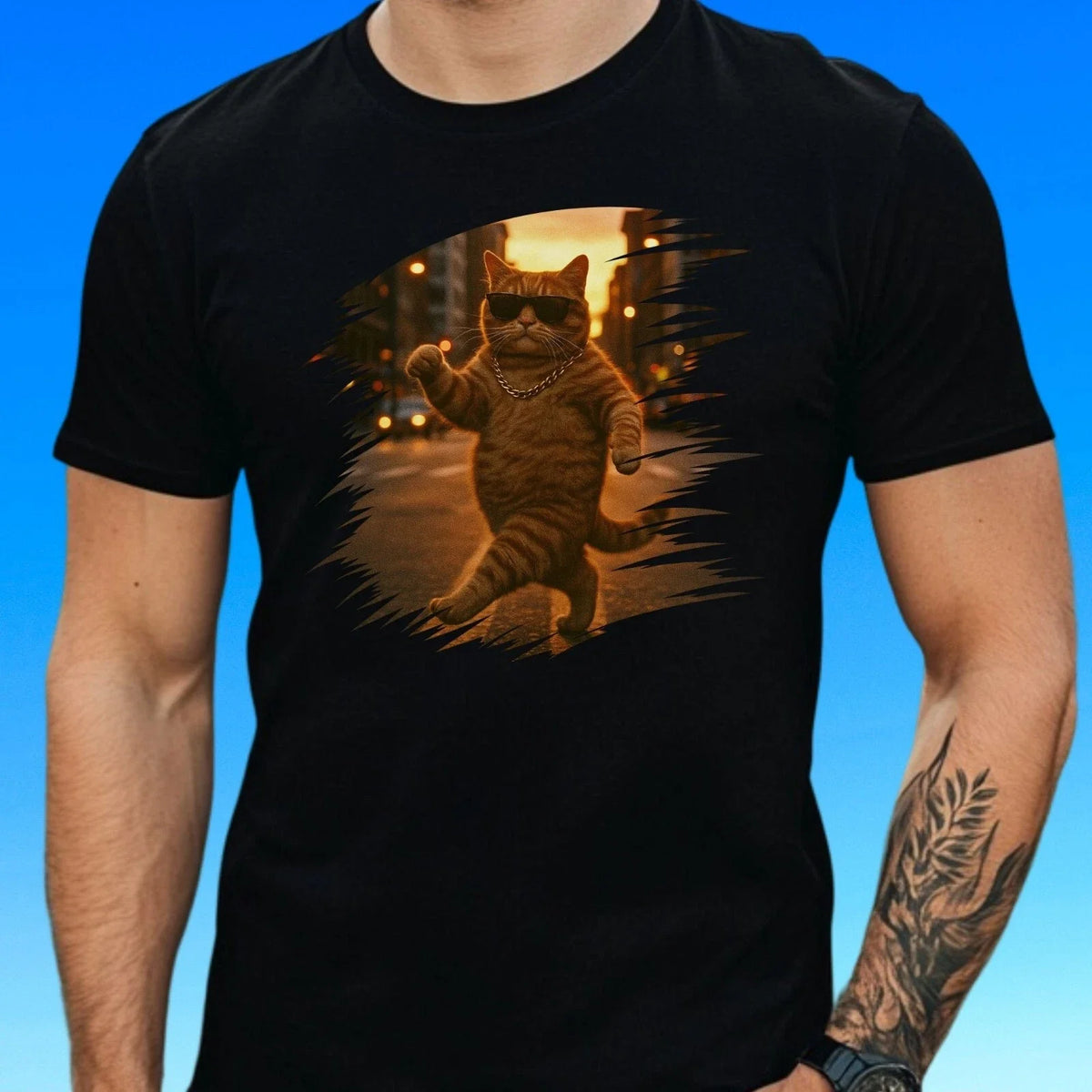 Mens Funny Cat Print Cotton Size XS to 5XL Unisex