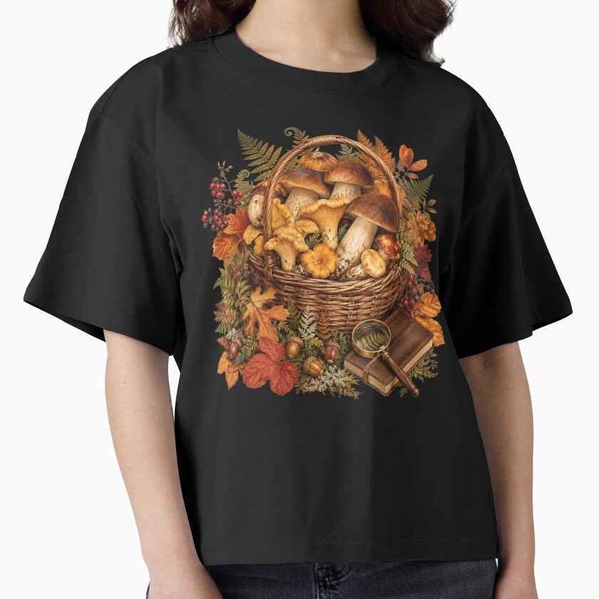 Woodland Harvest – Autumn Mushroom Forager Botanical Art by astersgraphics