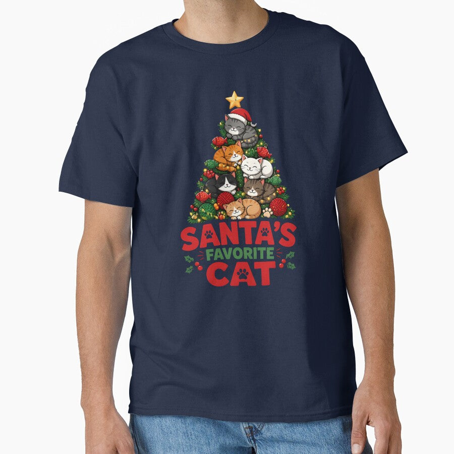 Santa's Favorite Cat Cute Cat Christmas Tree Holiday Design by LiviuGligoros