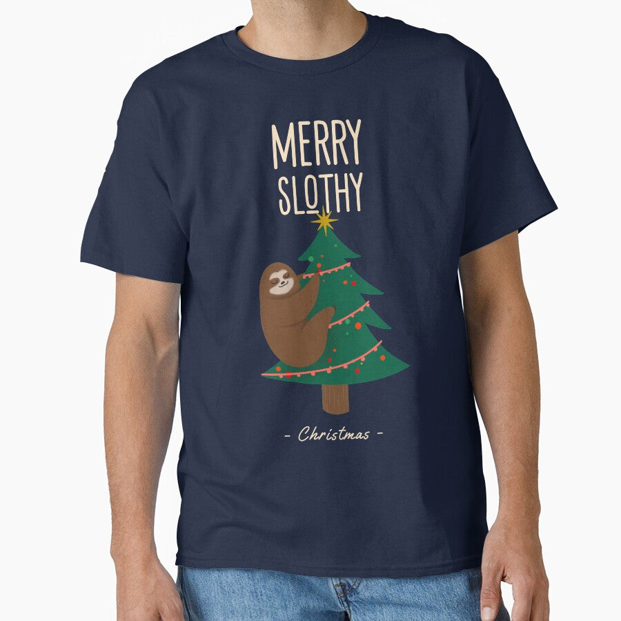 Merry Slothy Christmas, Christmas Tree Sloth, Holiday Gift by sableandshadow