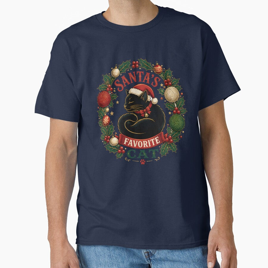 Santa's Favorite Cat Meowy Christmas Wreath Design by LiviuGligoros