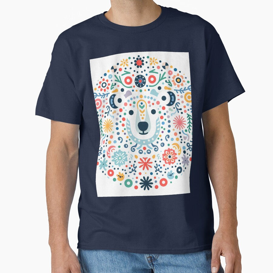Polar Bear with Colorful Flowers - Scandinavian Folk Art by heidiannemorris © by FOLK ART FUSION
