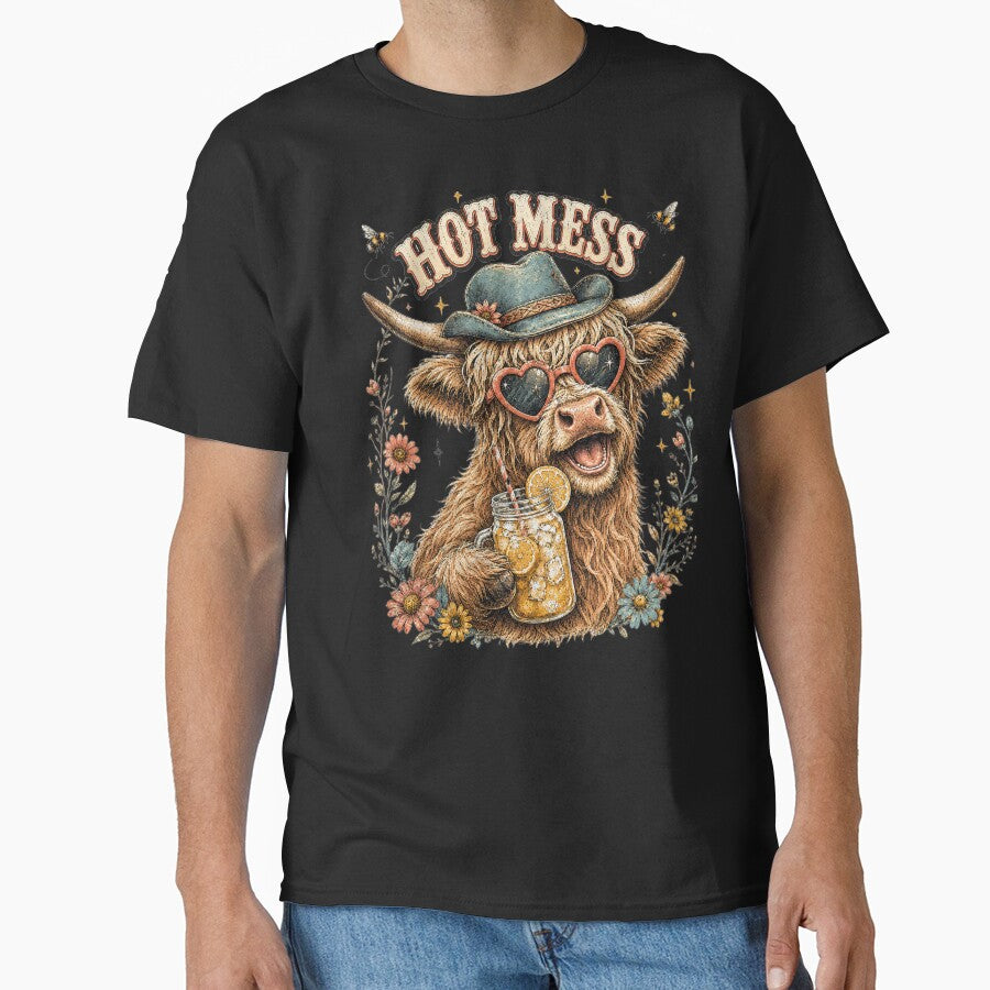 Hot Mess Leopard Highland Cow Funny Coffee Lover Graphic by DoArtITa