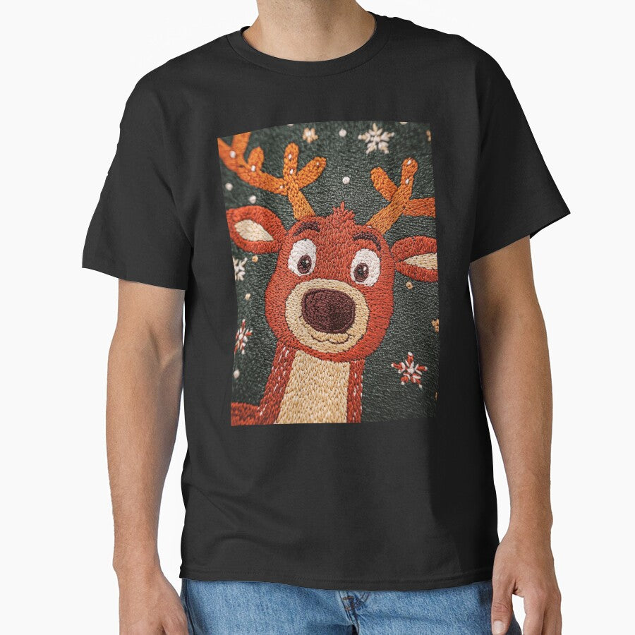 Cozy needlework Christmas Reindeer – Cute Nordic Embroidery Artwork by MiraLumeStudio