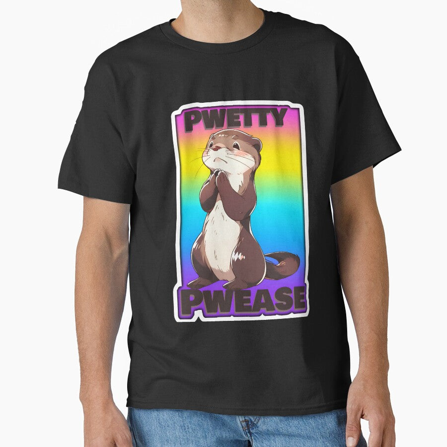 Pwetty Pwease Furry Otter Animal Rainbow Sticker and Teeshirt design by ZeesDesign on Redbubble by ZEESDESIGN