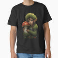 Forager Moss Girl Holding Giant Mushroom Goblincore T-Shirt & Sticker by Ashley critters