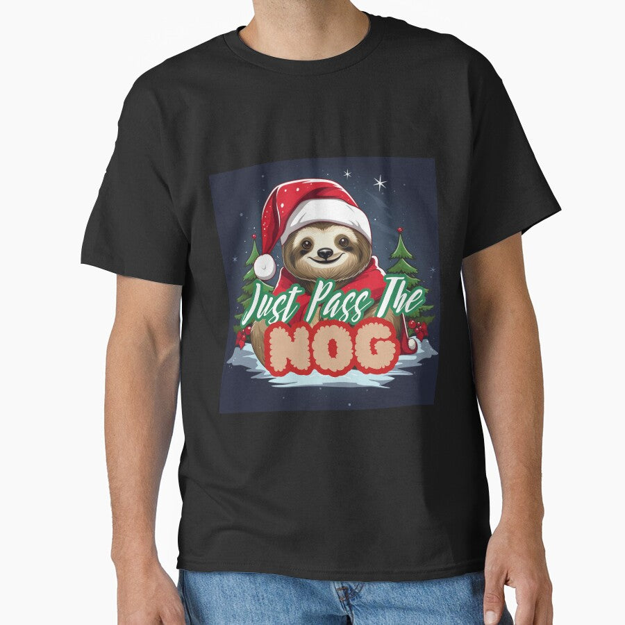 Funny Holiday Cheers: Just Pass the Nog Sloth by Fantasy Masterpiece