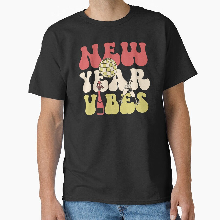 New Year Vibes - Retro Groovy New Year 2024 Celebration (Red, Yellow, and Beige Design) by Spiprinto