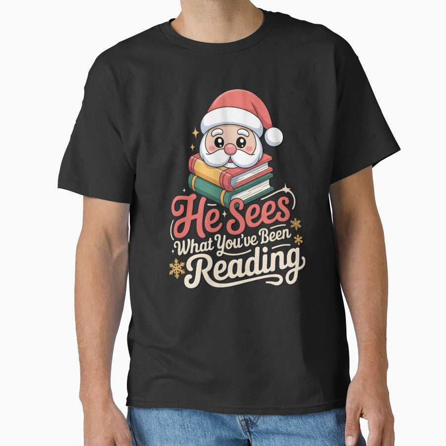 He Sees What You've Been Reading - Funny Christmas Santa Book Lover Gift by LovelyEvaDesign