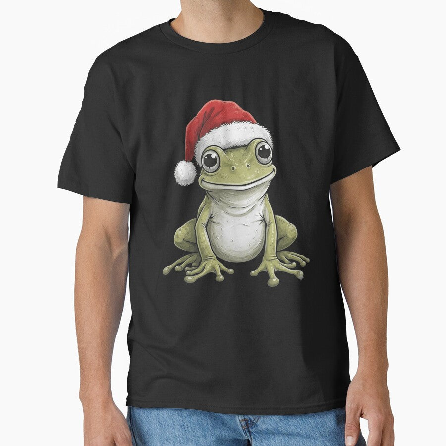 Cute Frog Wearing Santa Hat Christmas Holiday Design by MiALopezArt