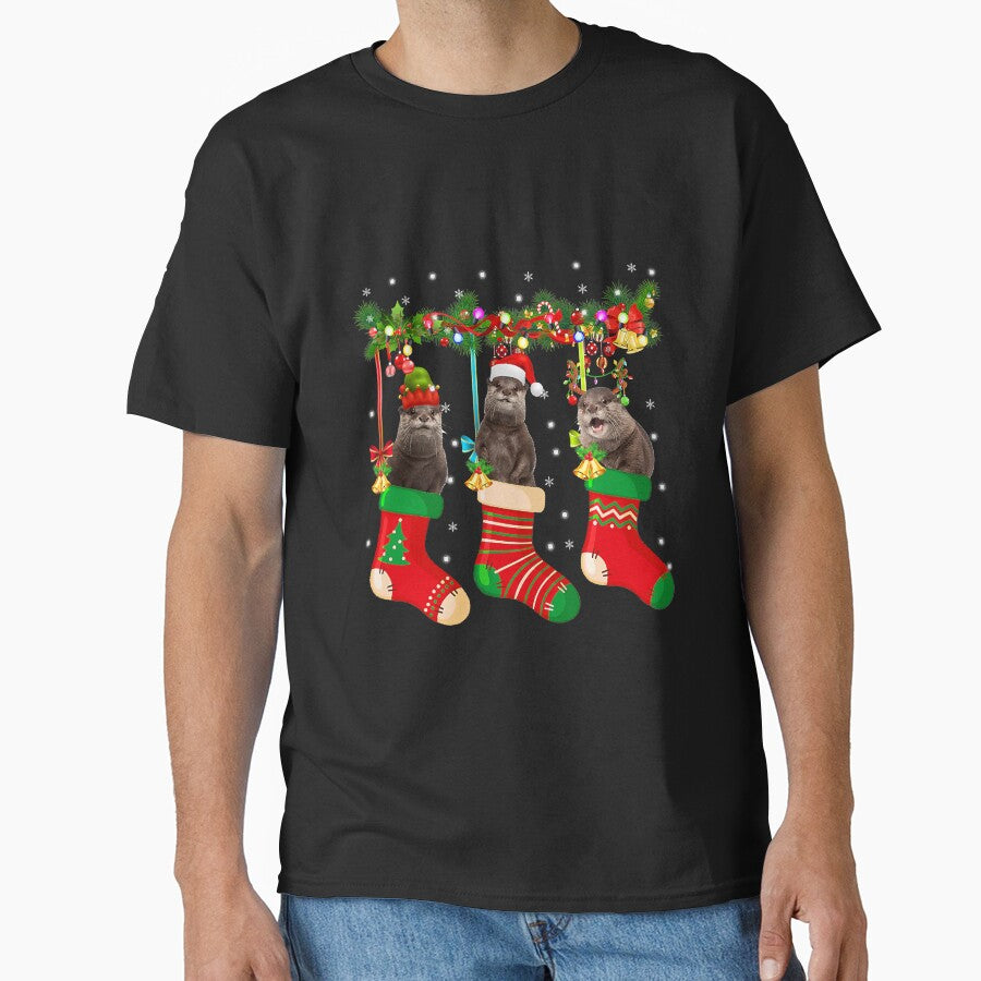 Santa Elf Reindeer Otter In Xmas Socks by YesterDayCheck