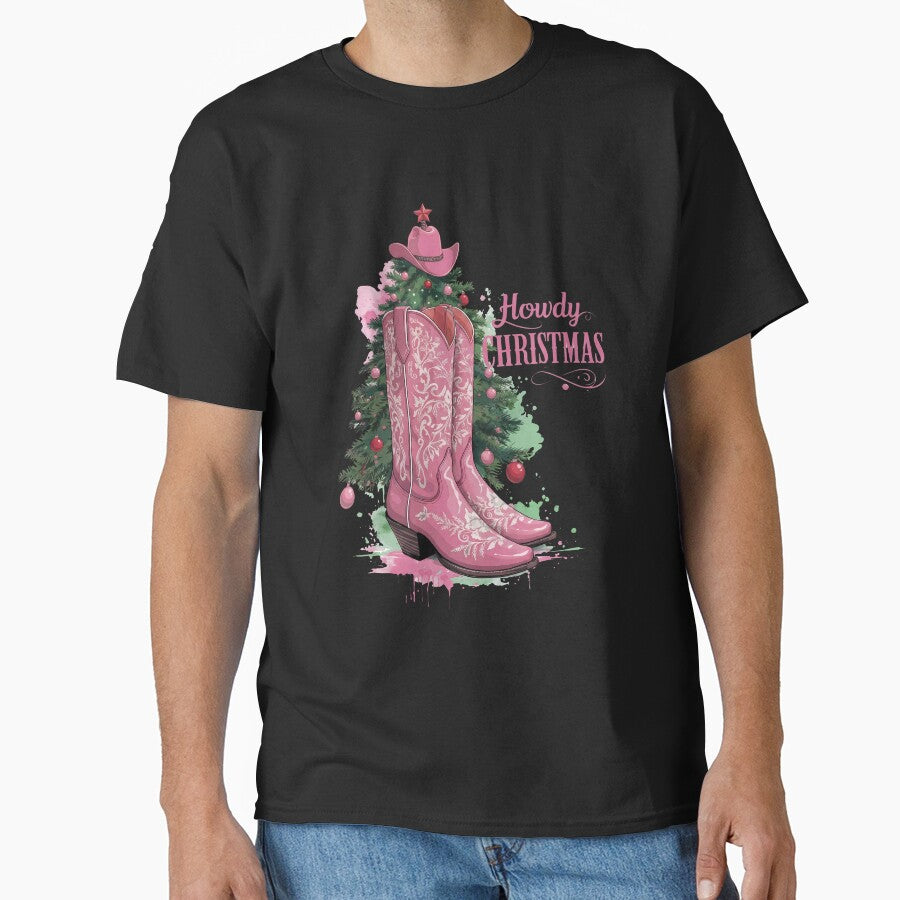 Howdy Christmas to everyone with Pink cowgirl boots, western style, country,horseback, riding, horse owner, farmer, western by Collagedream