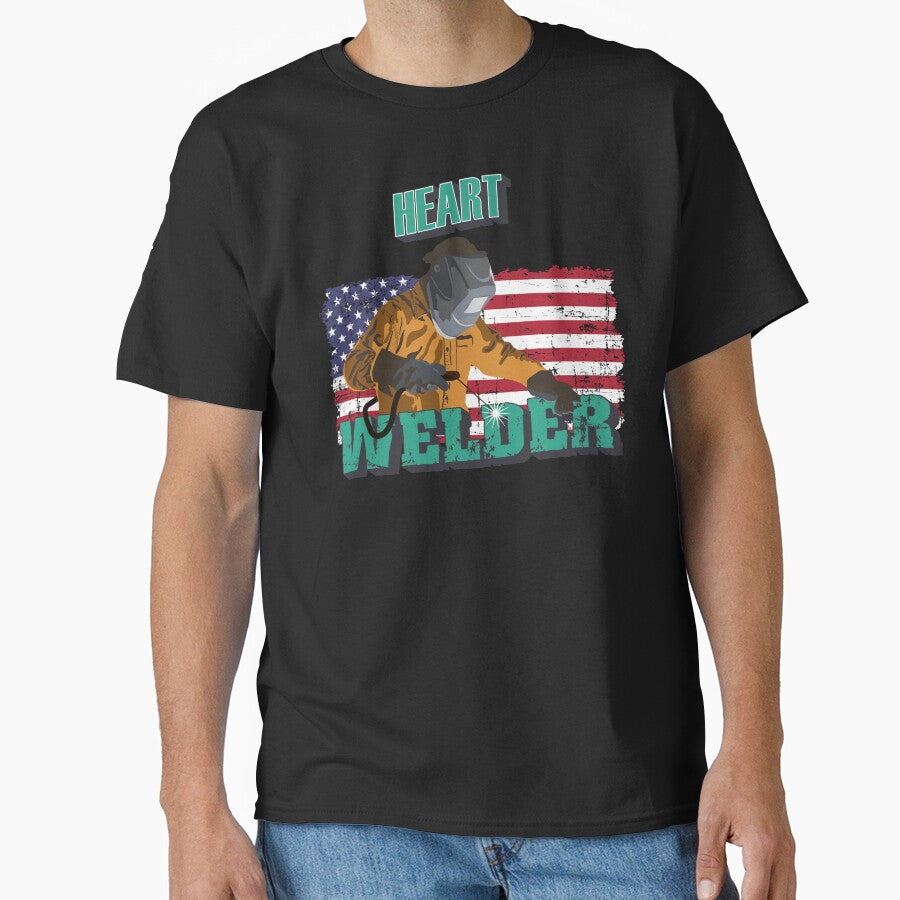 Heart welder US flag distressed welding man by HomeCoquette