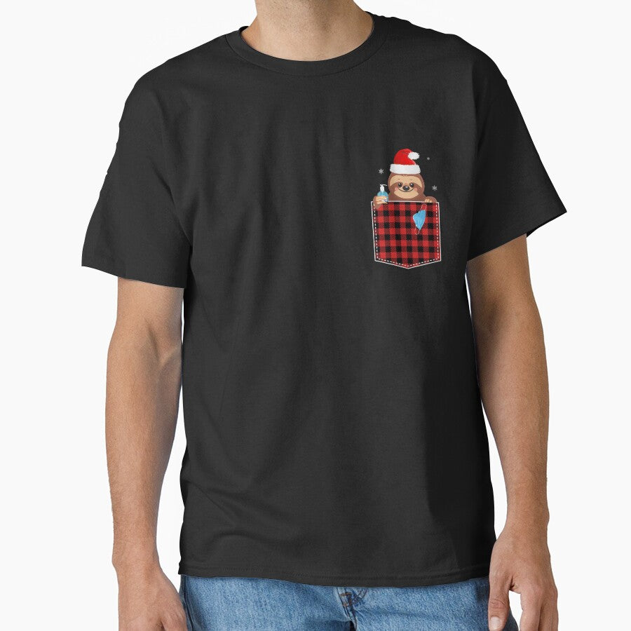 Sloth in Pocket Wearing Mask Christmas 2020 Pajama Matching Family T-Shirt by Sarena84