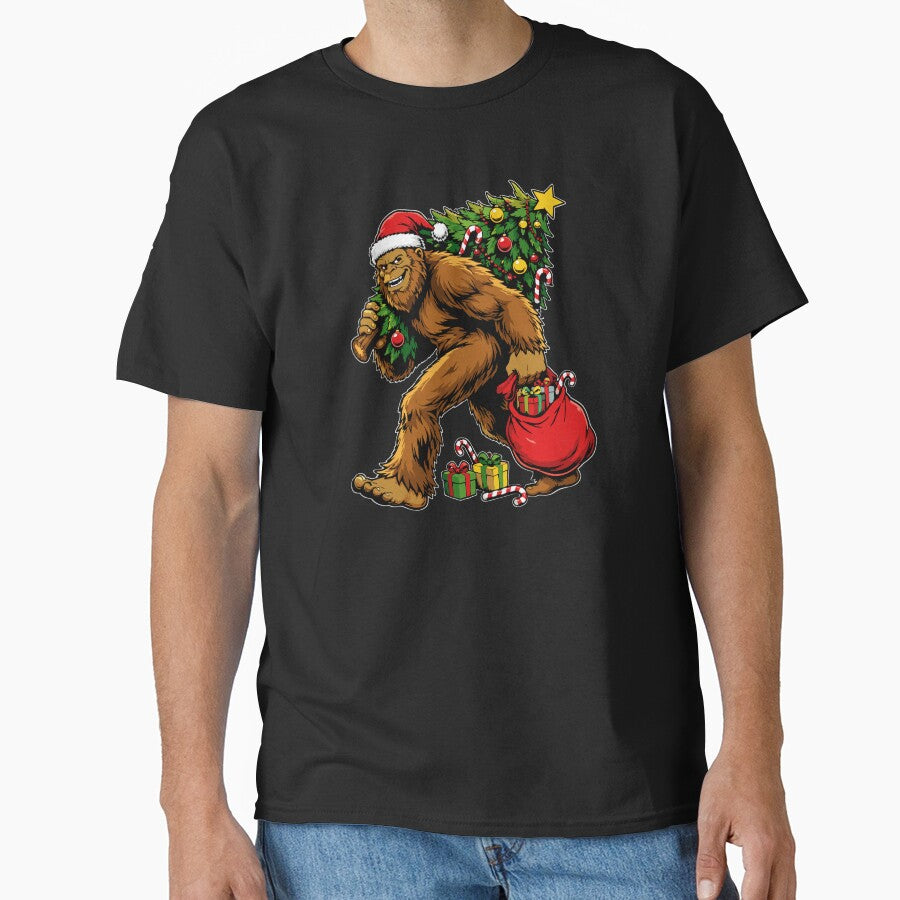 Santa Bigfoot Carrying Christmas Tree Funny Sasquatch Pajamas by alenaz