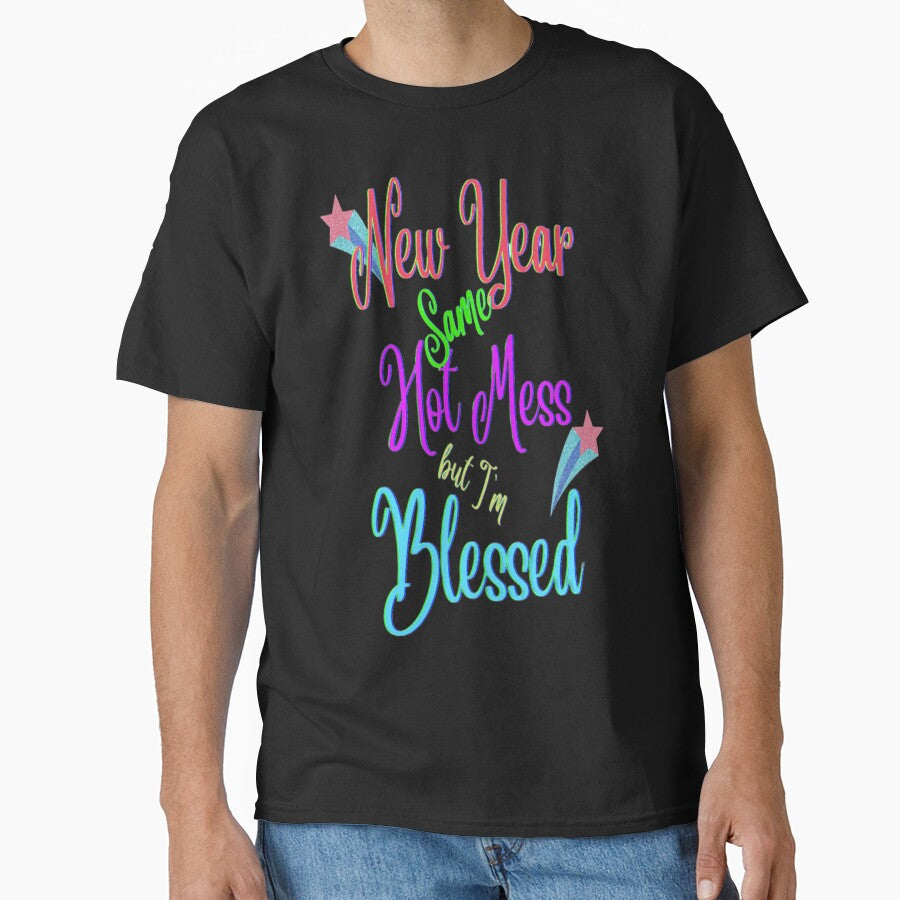 New Year Same Hot Mess But Blessed Lettering Design, 4,Howdy New Year,New Years Celebration, New Years Eve Countdown by Adri Barnard