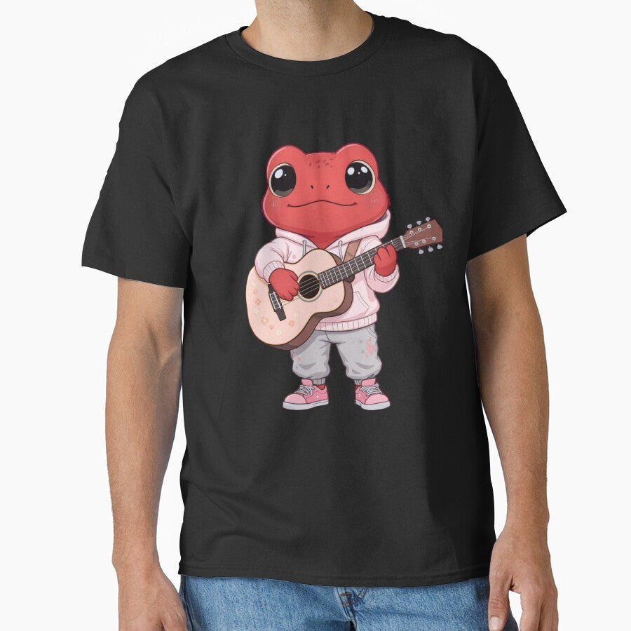 Pink Acoustic Guitar Chibi Frog – Cute Kawaii Music Frog Illustration by ColorSplash123
