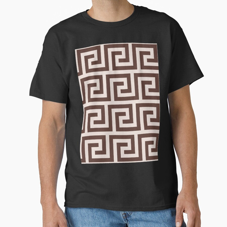 dark academia minimalist greek pattern in brown and cream by neopop