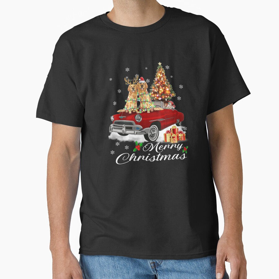 Funny Golden Retriever Christmas Tree Red Truck by lishakaren