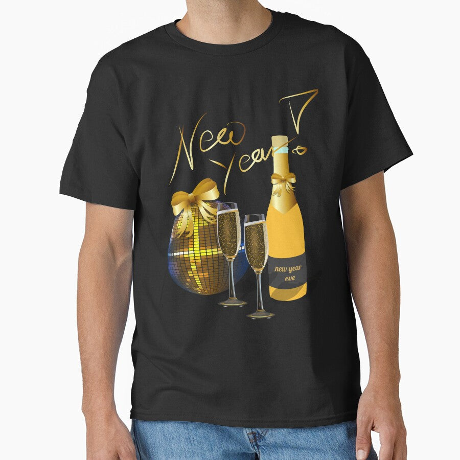 New Year Eve Party Illustration with Wine Bottle, Glasses & Disco Ball by PixelWaveBD