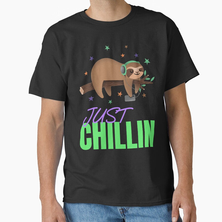 Cool cute Sloth animal chill out sticker t-shirt design by PinkArtDesigns