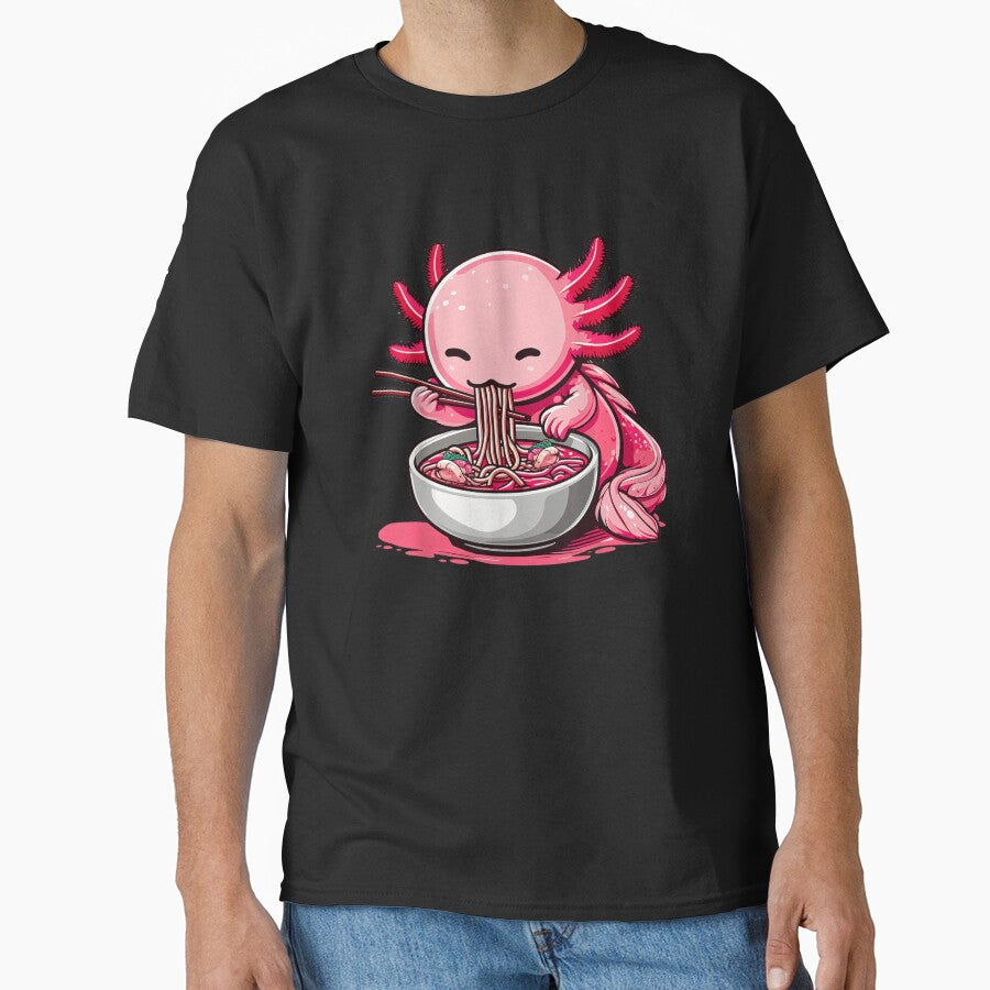 Anime Kawaii Axolotl Eating Ramen Noodles Kids Teen Girl Boy by FunnyHumorTees