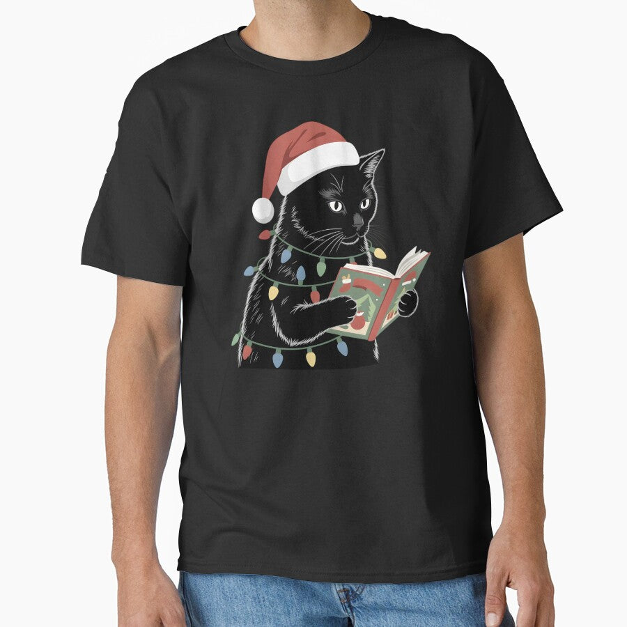 Black Cat Reading Book Lover Christmas Lights Bookworm by clothesy7