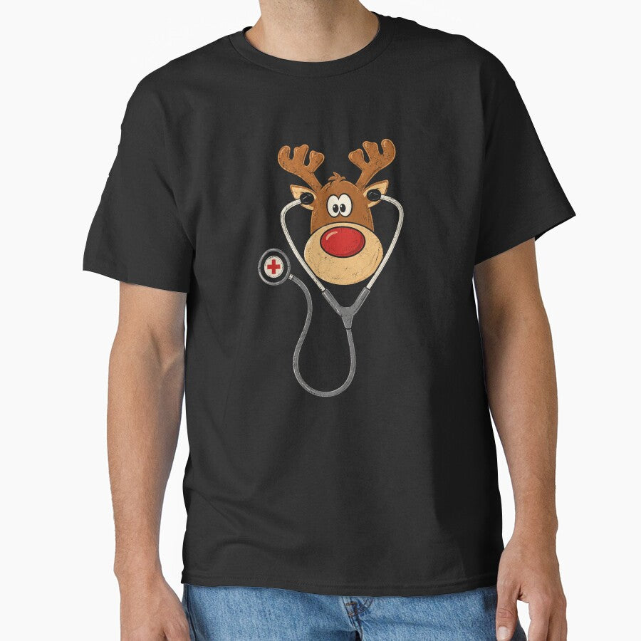 Retro Reindeer Nurse Stethoscope Christmas Medical Cartoon by Moizento