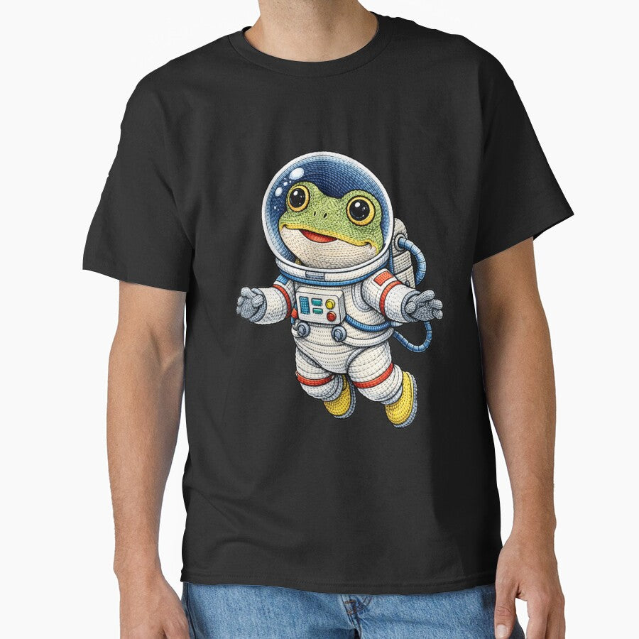 Cute Astronaut Frog Embroidery Style – Kawaii Space Frog Floating Design by ColorSplash123
