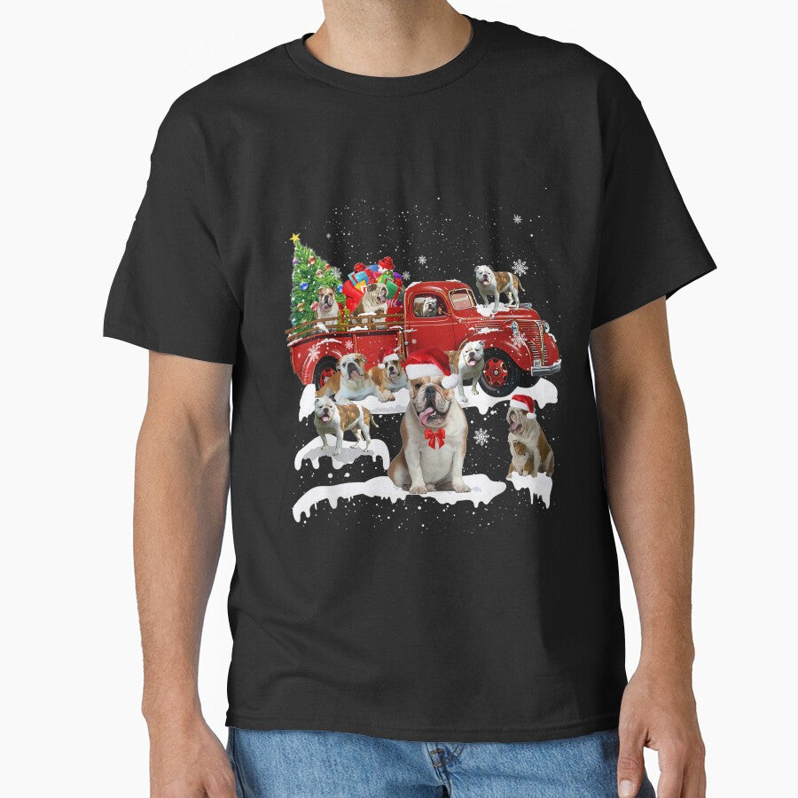 Bulldog Riding Red Truck Xmas Merry Christmas Gifts by Salakjit