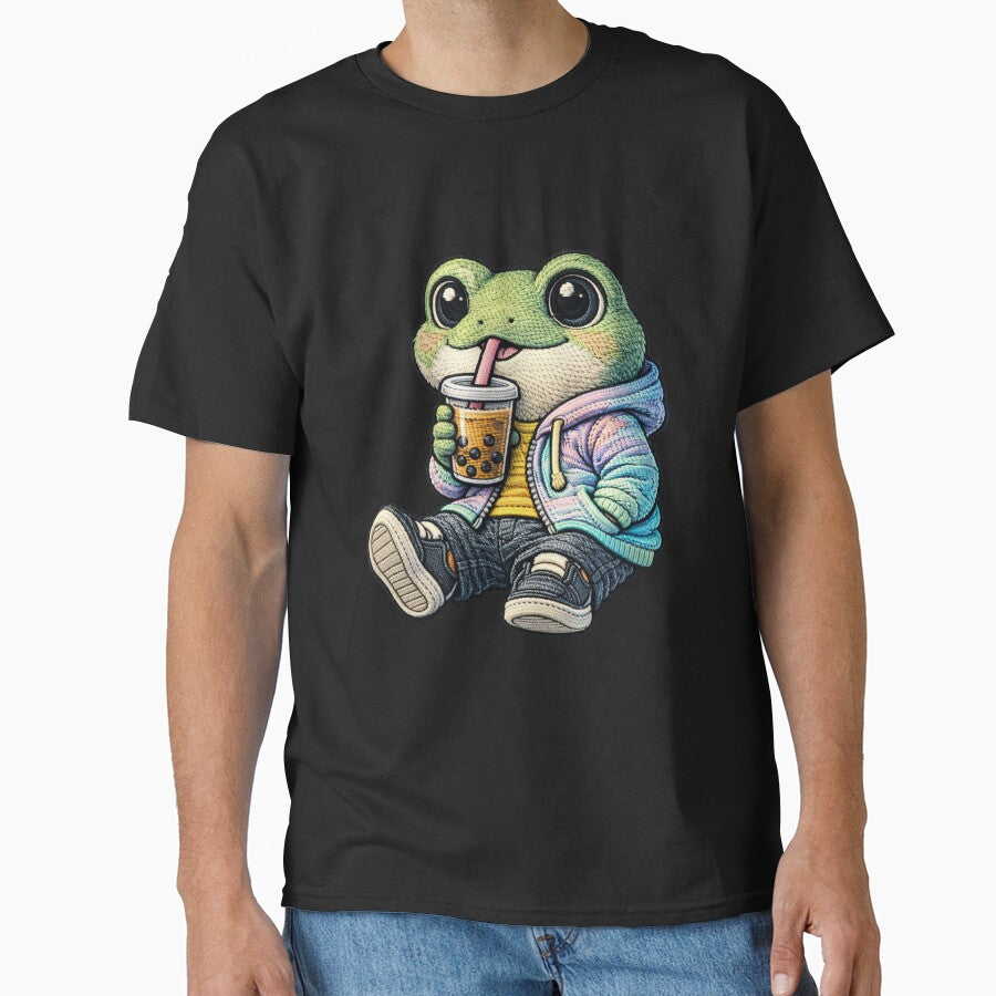Cute Chill Frog With Bubble Tea – Kawaii Frog Boba Tea Streetwear Embroidered Patch Style by ColorSplash123