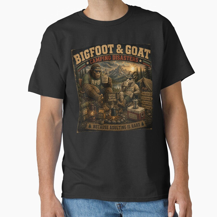 Bigfoot And Goat Coffee Before Camping Funny Outdoor Adventure by NicheBloom
