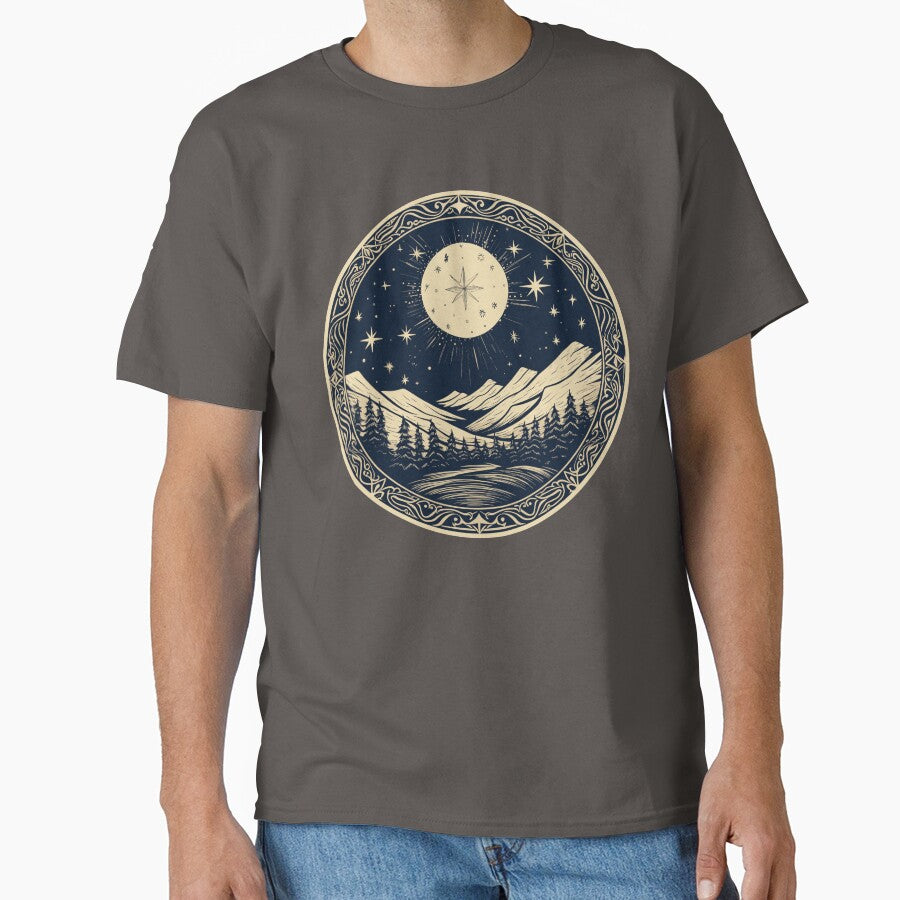 Vintage Winter Mountain Moon Landscape Design Cozy Nature Gift by CyfroweMysli