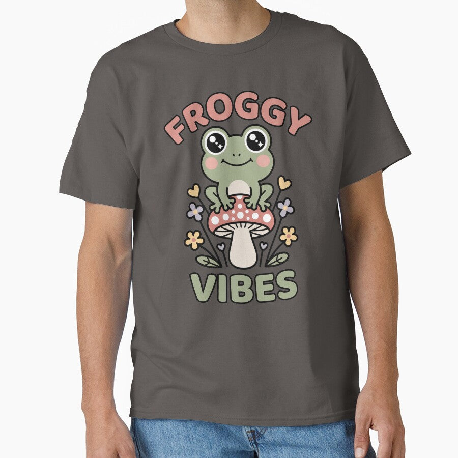 Froggy Vibes Cute Frog on Mushroom by kamisclothes
