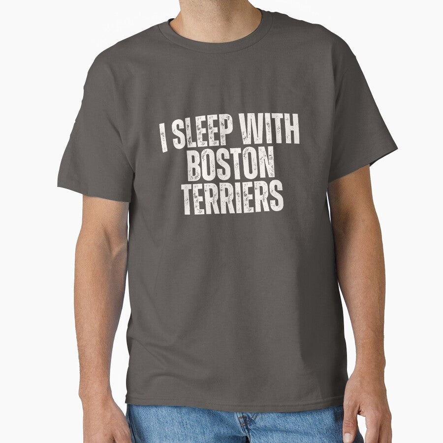 I Sleep With Boston Terriers Dog Dad Design Cream White by shopfashionnerd