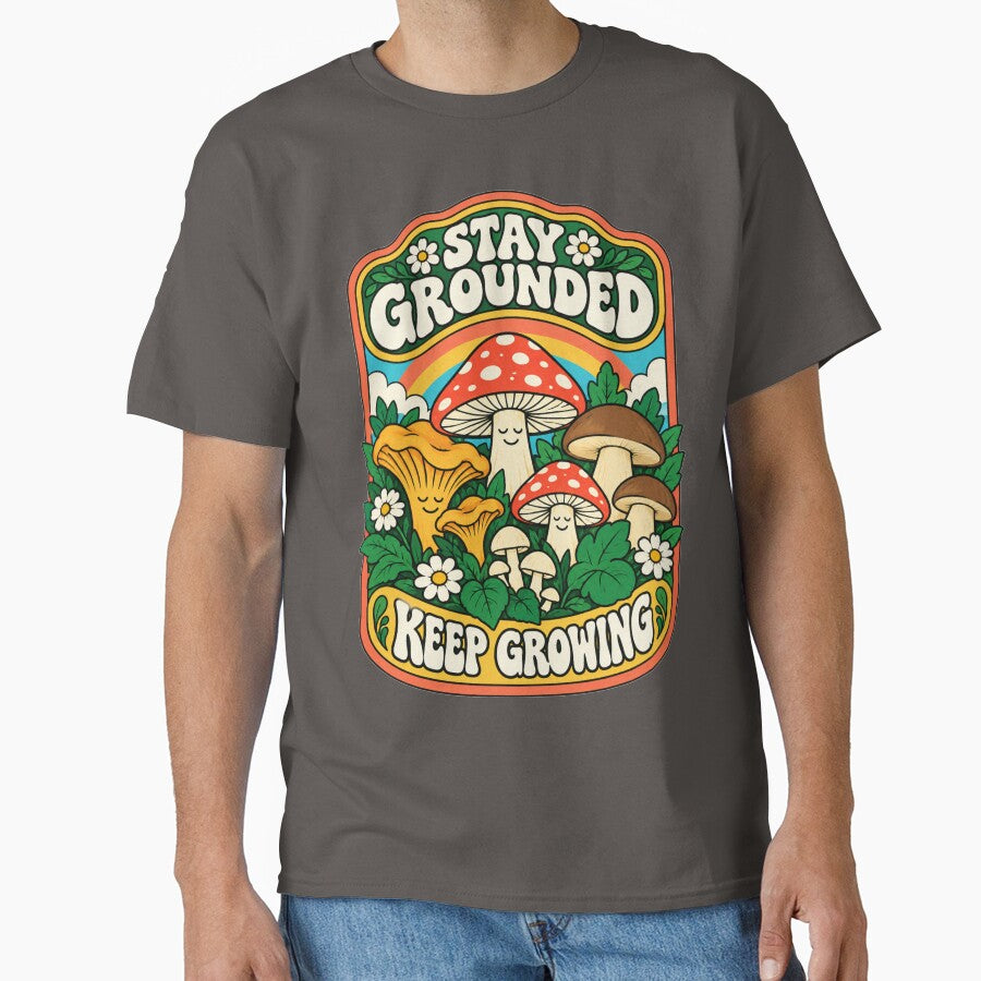 Stay Grounded Keep Growing Retro Mushroom Art by SayMaria