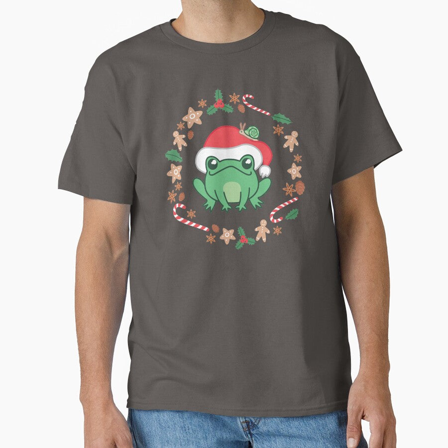 Cute Cottagecore Frog In Red Christmas Hat - Goblincore Kawaii Froggy with Snail - Christmas Edition by ShyOwlet