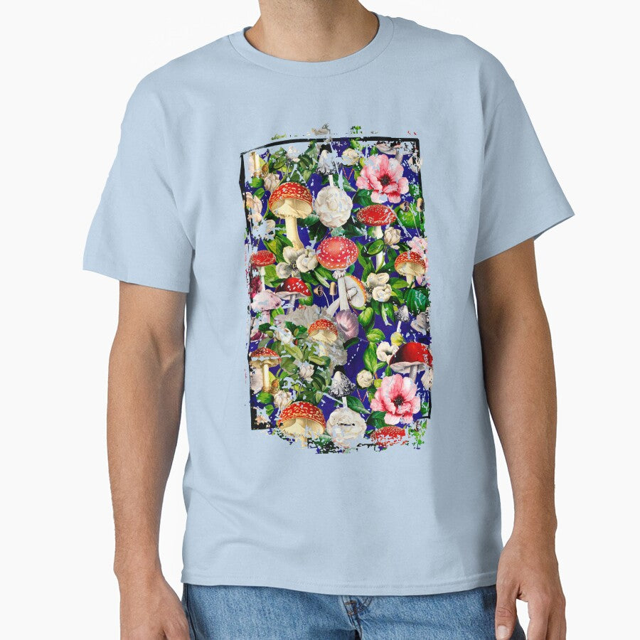 Vintage mushrooms floral garden, shrooms and fungi, botanical pattern, mushrooms illustration, seamless pattern, blue pattern trendy by ZeinabTaha