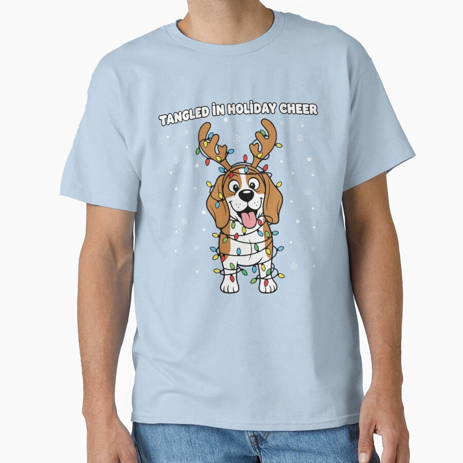 Tangled in Holiday Cheer Funny Christmas Dog | Sky Blue by SillyPawsStudio